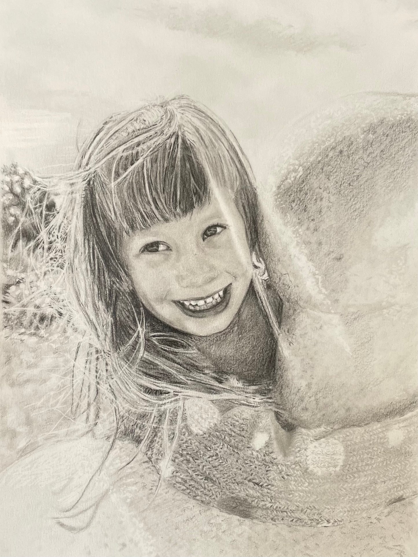 Graphite pencil drawing: A4 single face with simple background